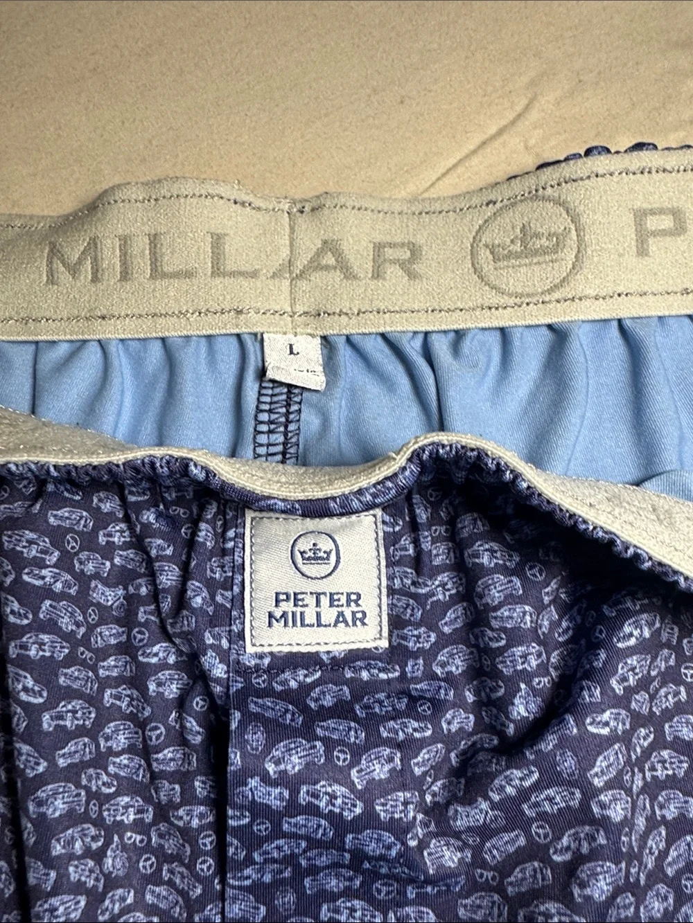 Peter Millar Navy Patterned Cotton Boxer Shorts Size Large